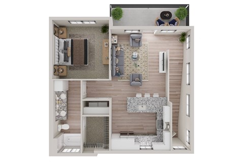 a stylized floor plan with a bedroom and a living room at Livano Avondale, Avondale, 85323